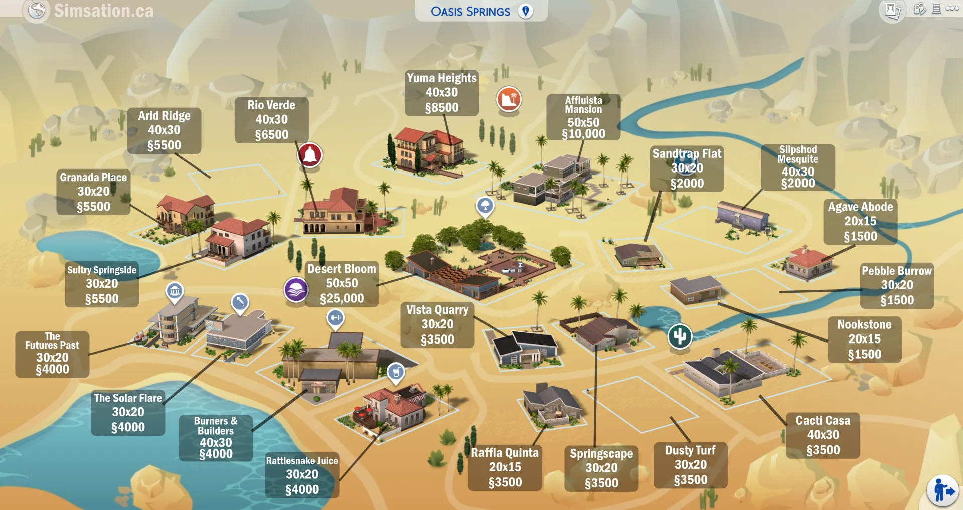Labelled map of Oasis Springs